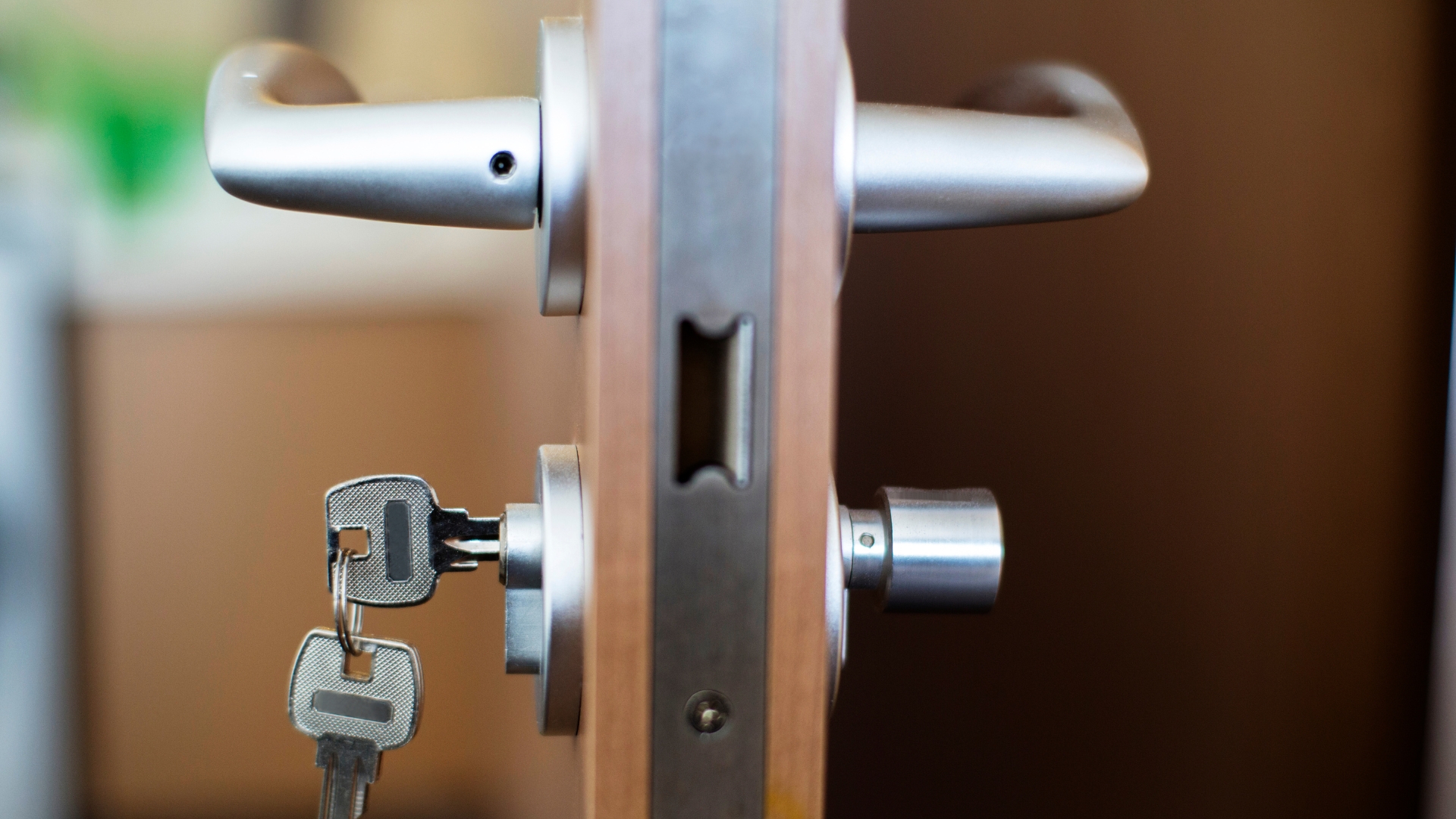 A lever lock set on an office door