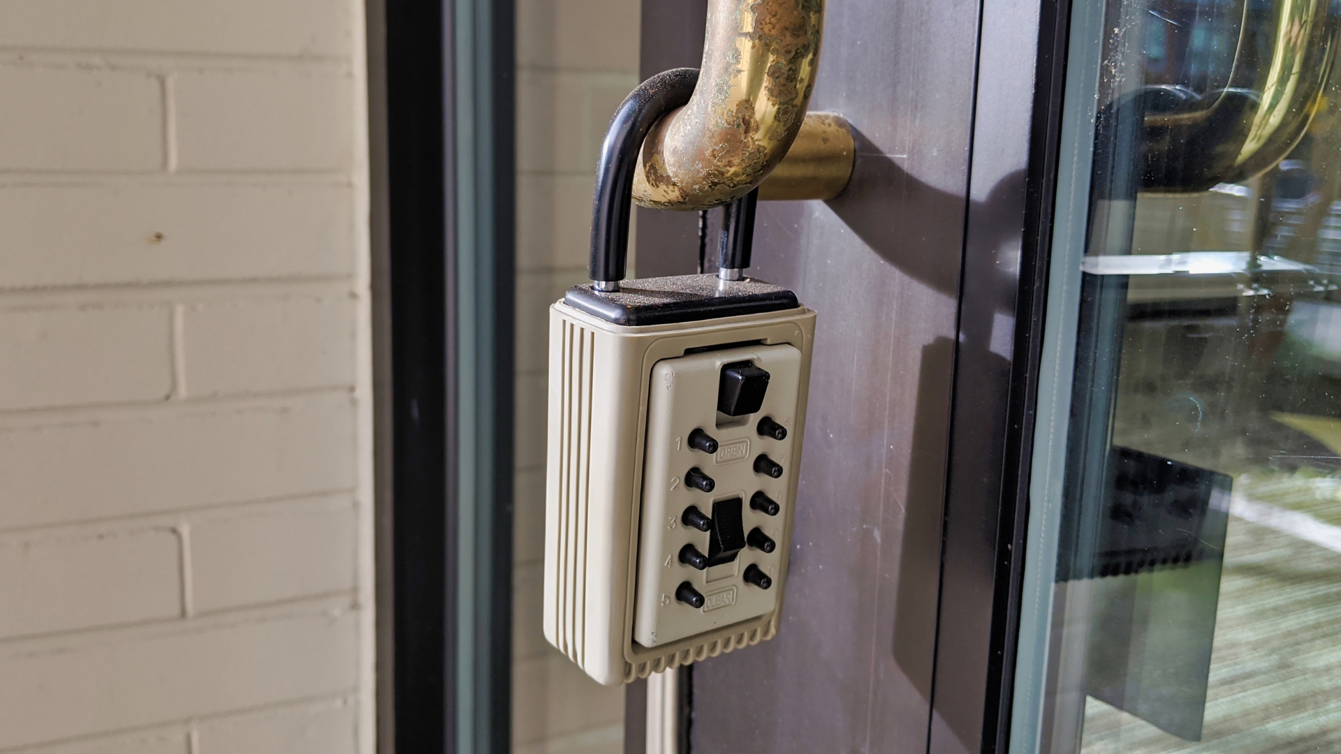 A key lock box on a commercial door